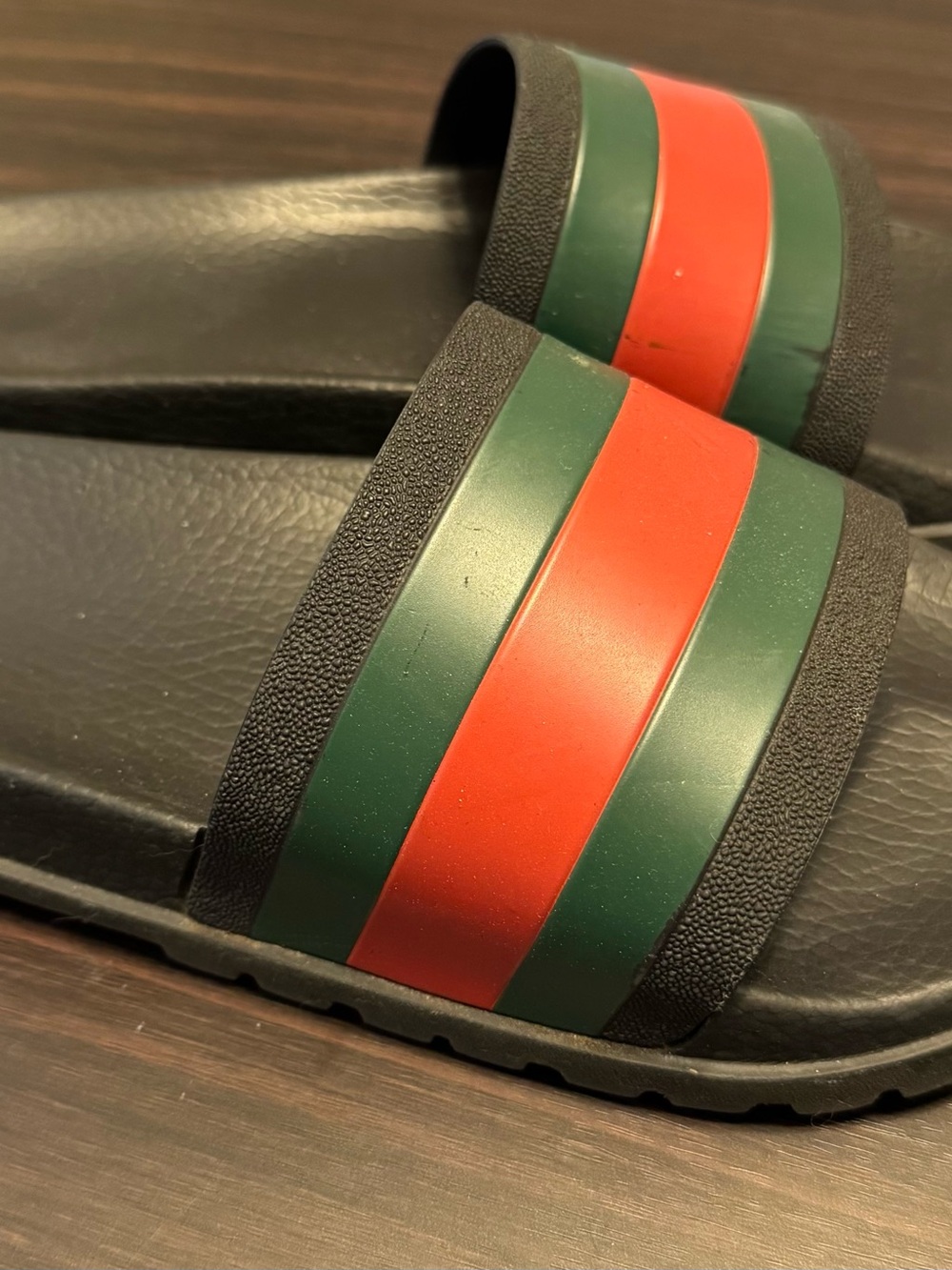 Gucci Black Slides with Green and Red Stripe - Picture 2 of 4
